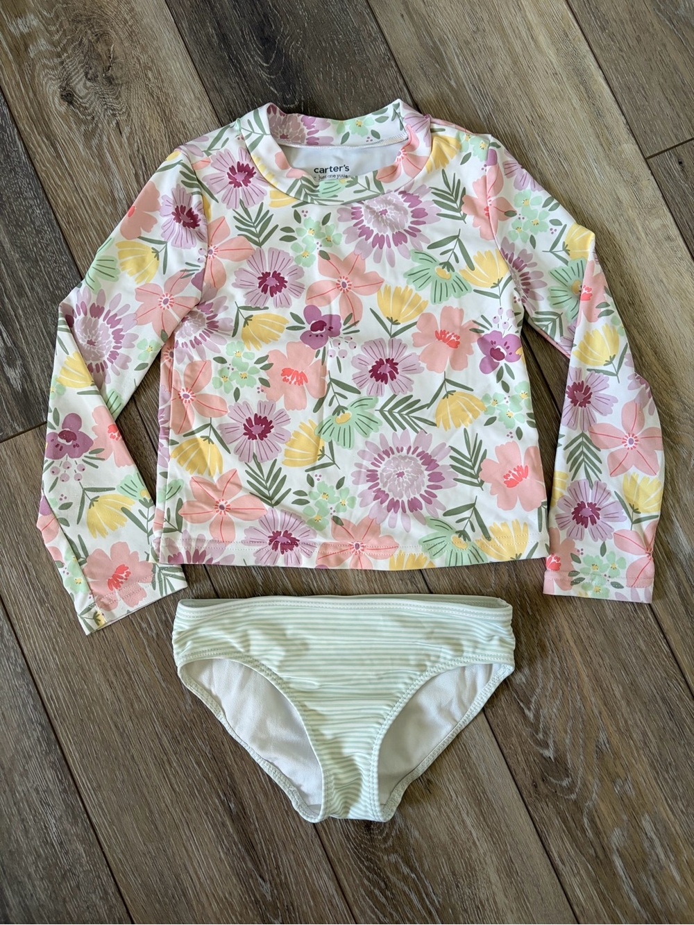 Carter's Girls Floral Long-Sleeve Rash Guard Set - Pink, Yellow, Green